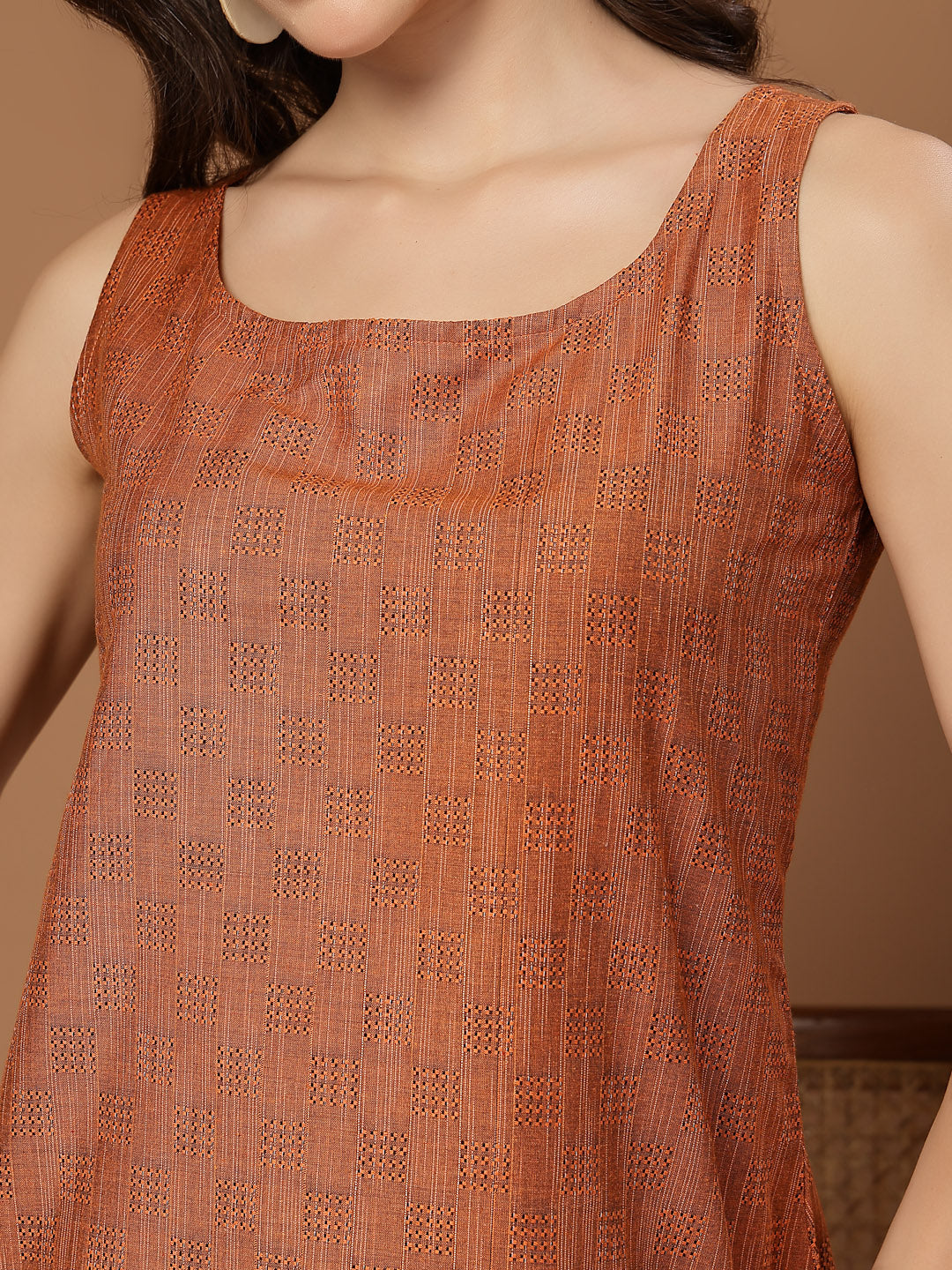 Woven Design Cotton Straight Top