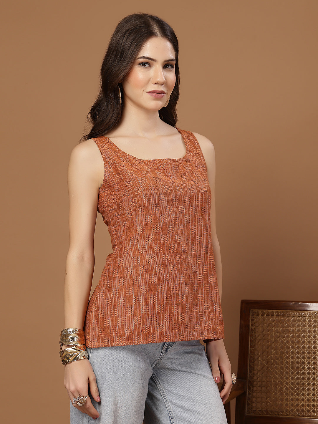 Woven Design Cotton Straight Top