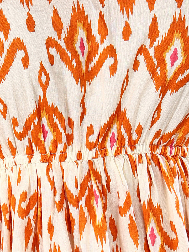 Orange Printed Cotton Short Peplum Top