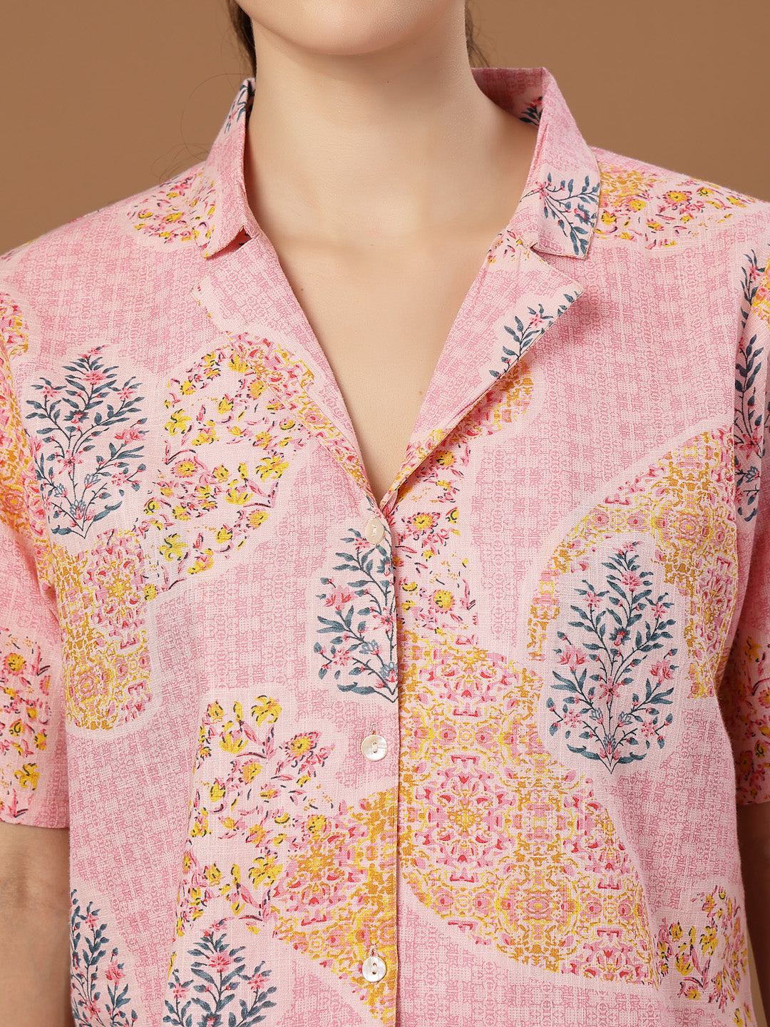 Women's Pink Buti Printed Cotton Crop Top