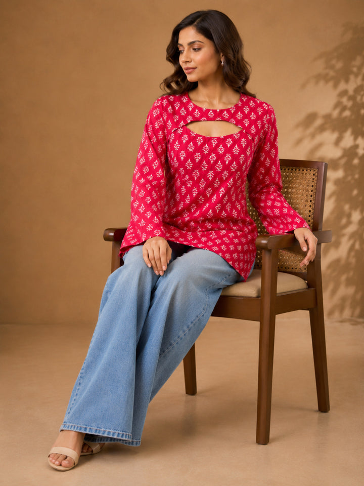 Ethnic Motifs Printed Cotton Straight Top