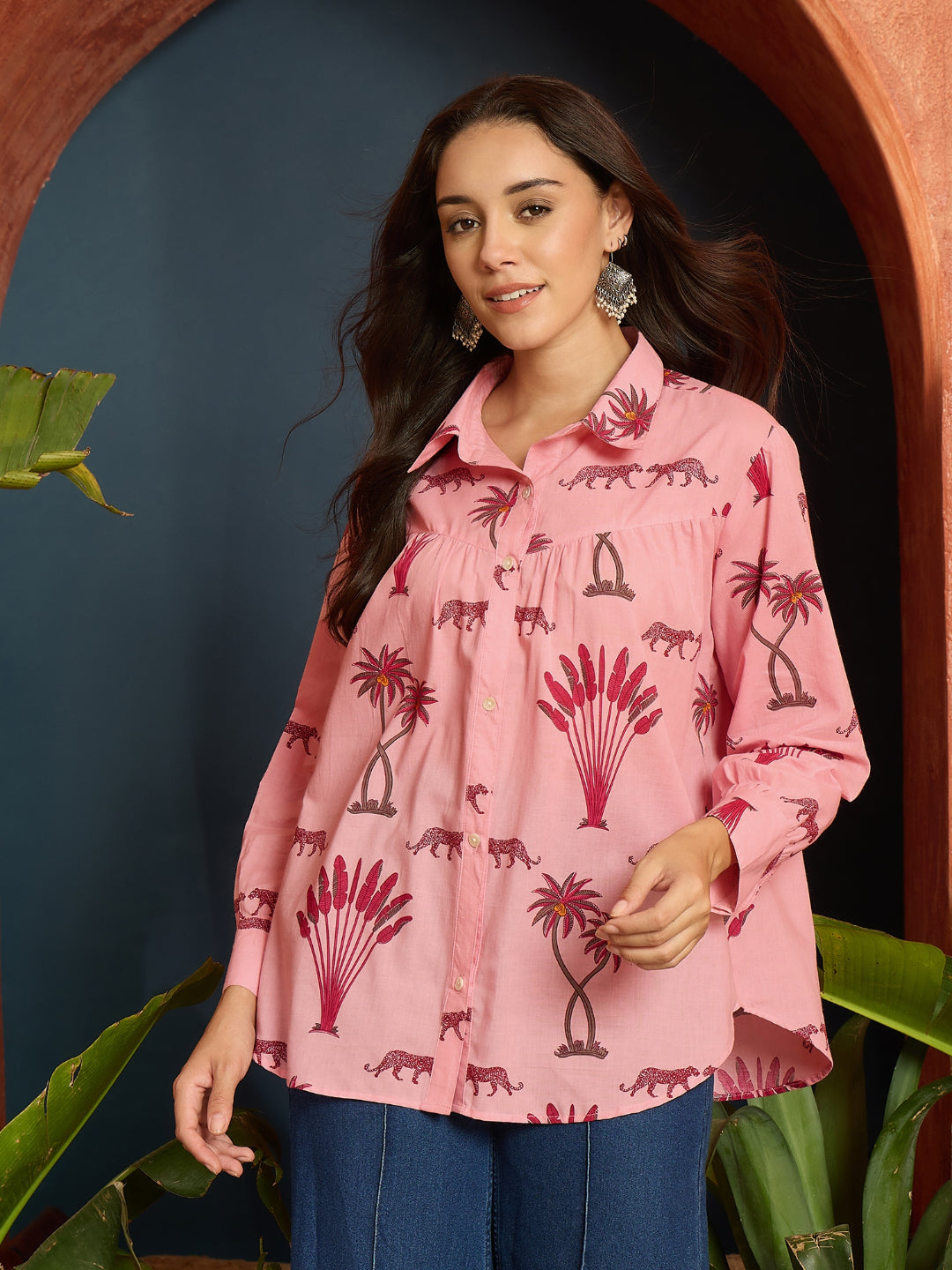Palm Tree Printed Cotton Shirt