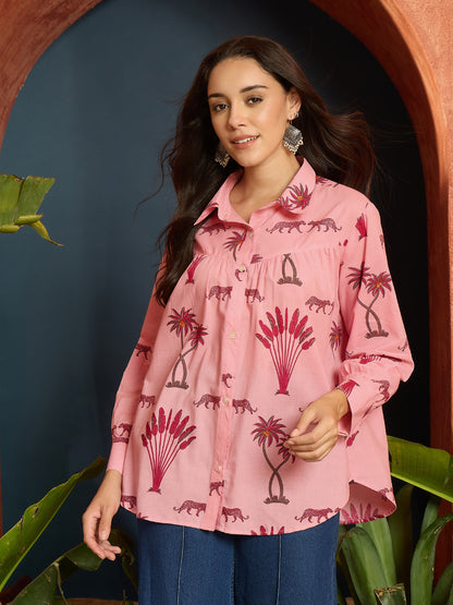 Palm Tree Printed Cotton Shirt