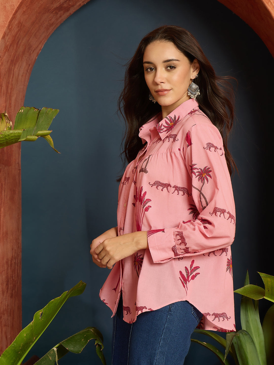 Palm Tree Printed Cotton Shirt