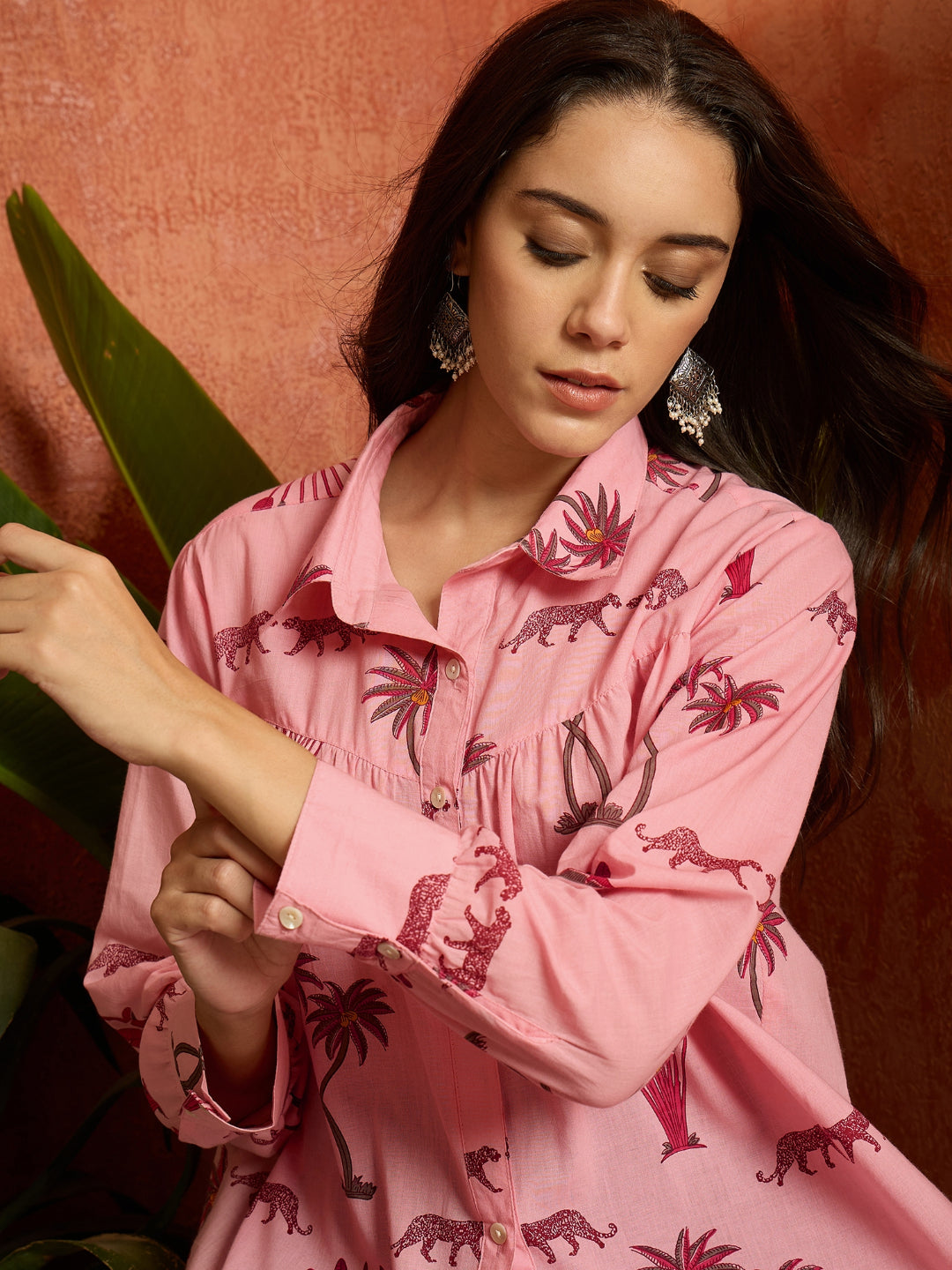 Palm Tree Printed Cotton Shirt