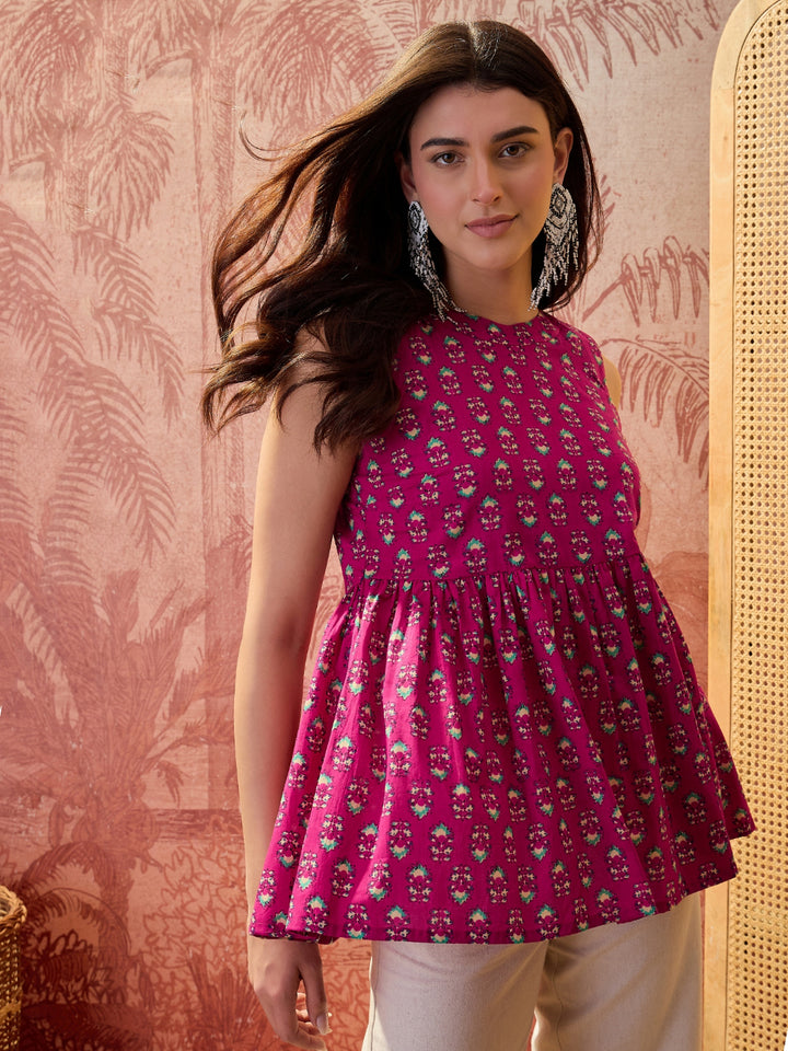 Buti Printed Cotton Empire Top