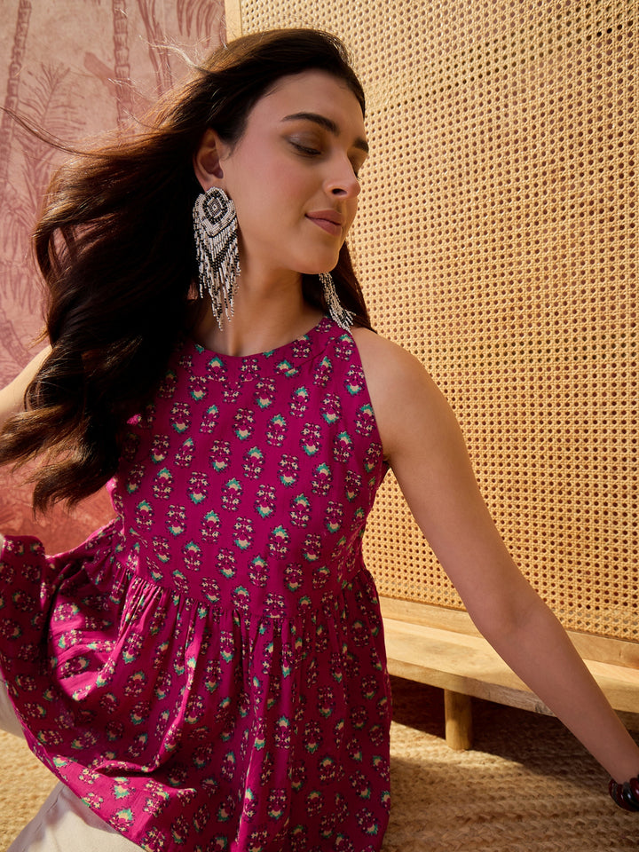 Buti Printed Cotton Empire Top