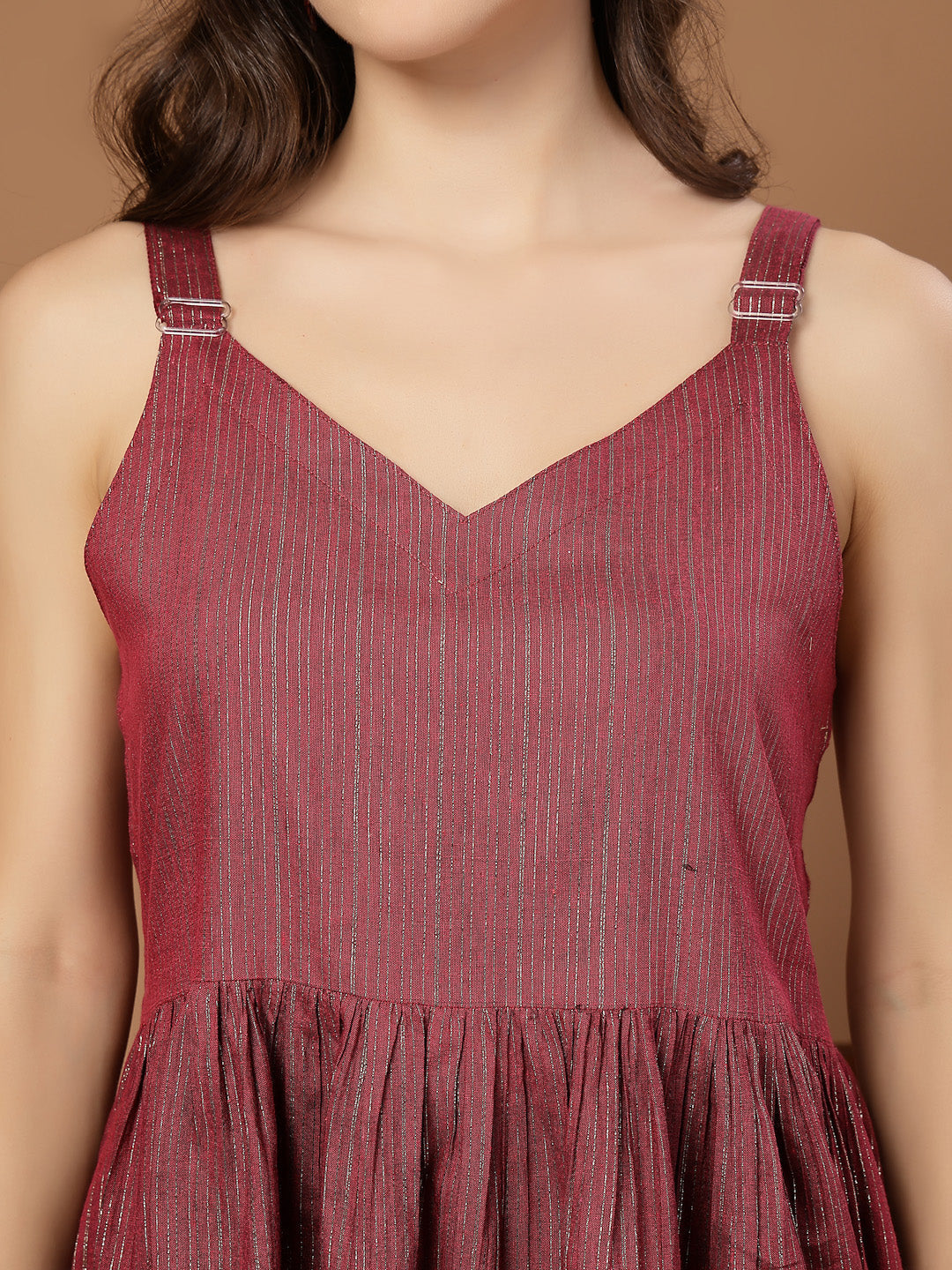 Women's Pink Woven Design Shimmer Lurex Cotton Empire Top