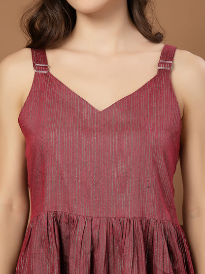 Women's Pink Woven Design Shimmer Lurex Cotton Empire Top