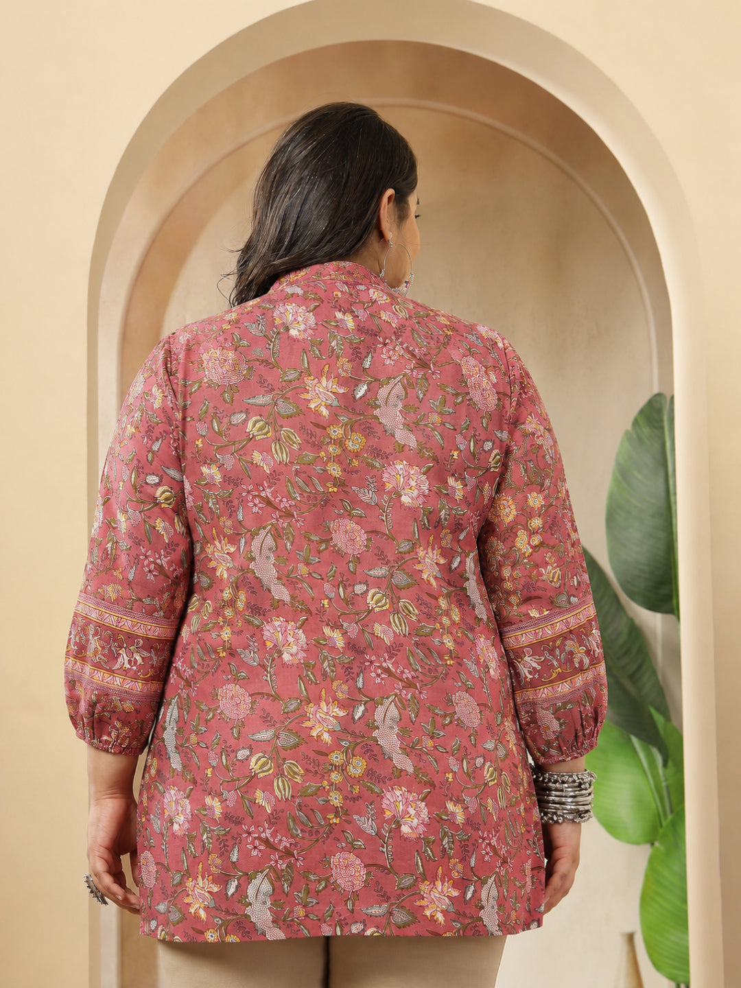 Size Pink Floral Printed Cotton Empire Top