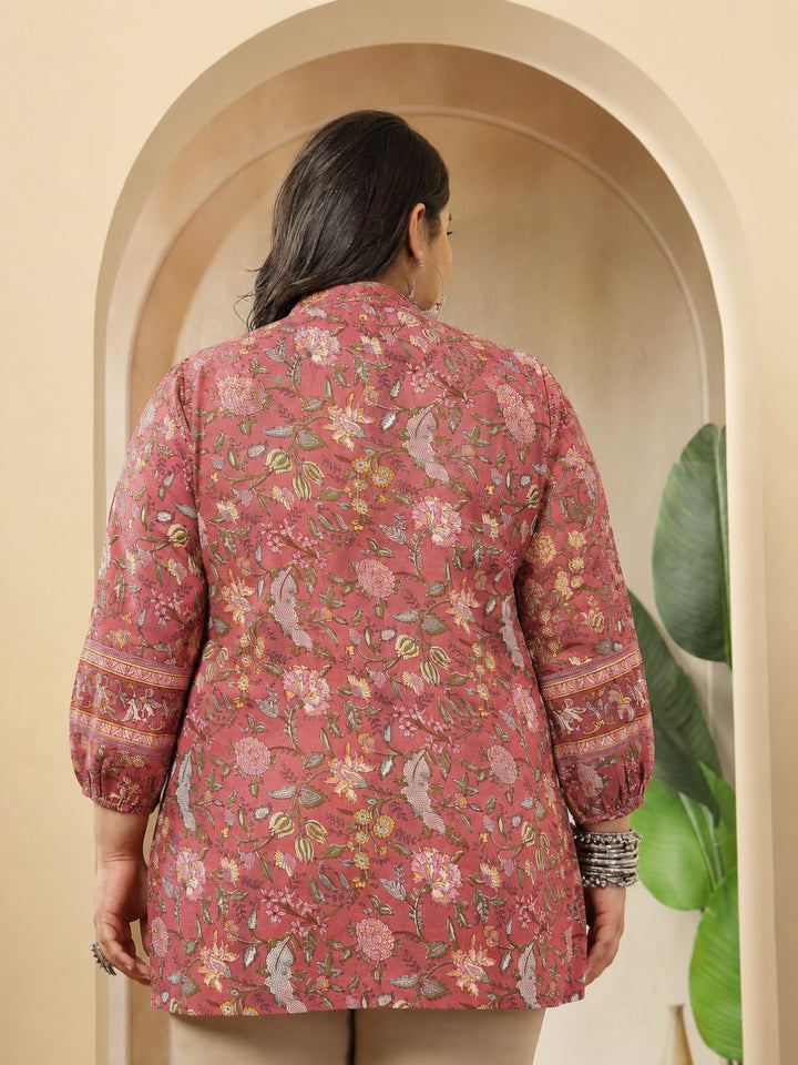 Size Pink Floral Printed Cotton Empire Top