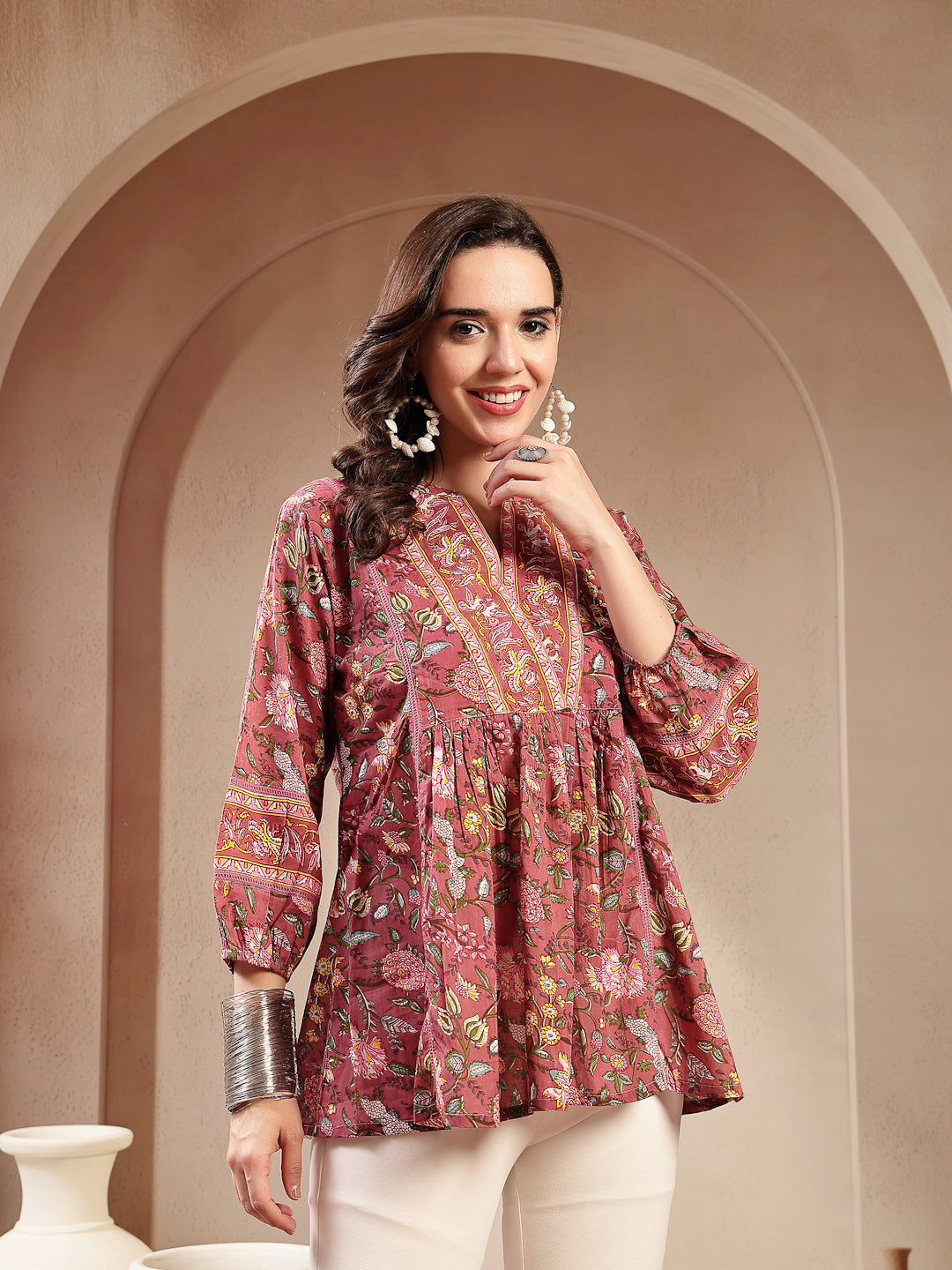 Floral Printed Cotton Empire Top