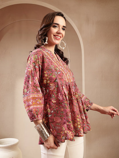 Floral Printed Cotton Empire Top