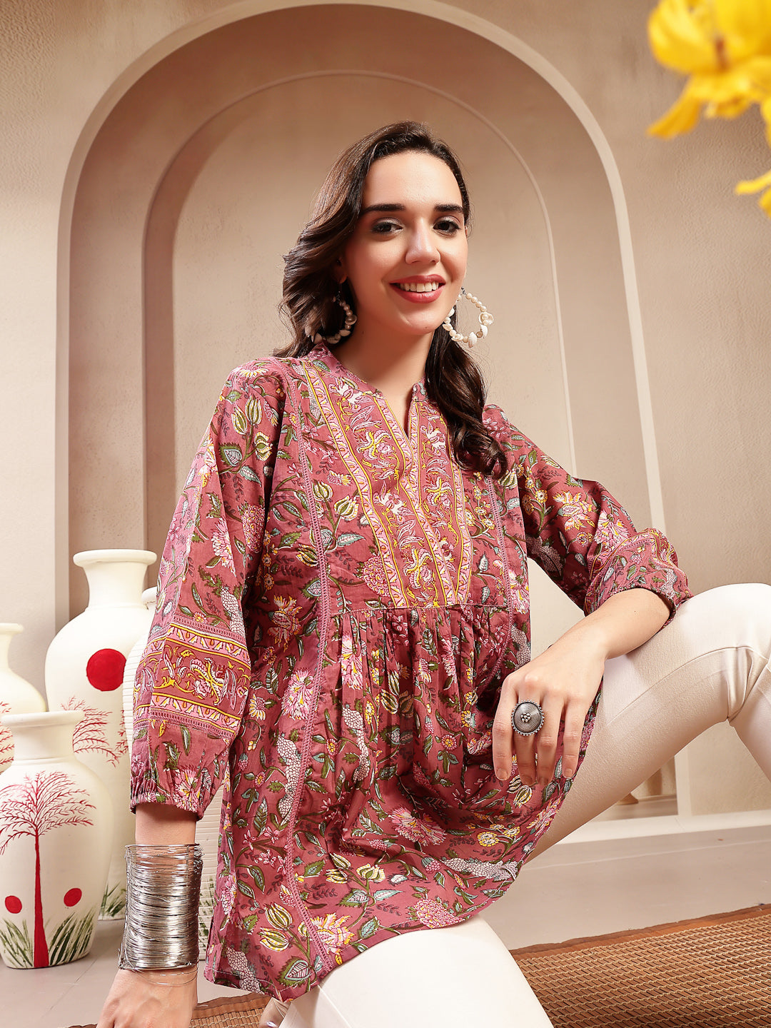 Floral Printed Cotton Empire Top