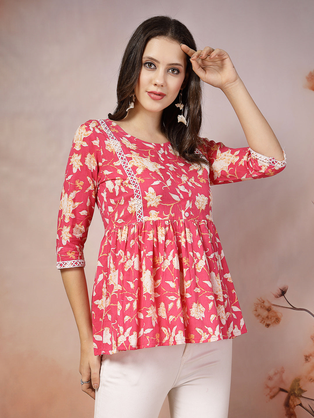 Floral Printed Cotton Peplum Top (Pre-Order)