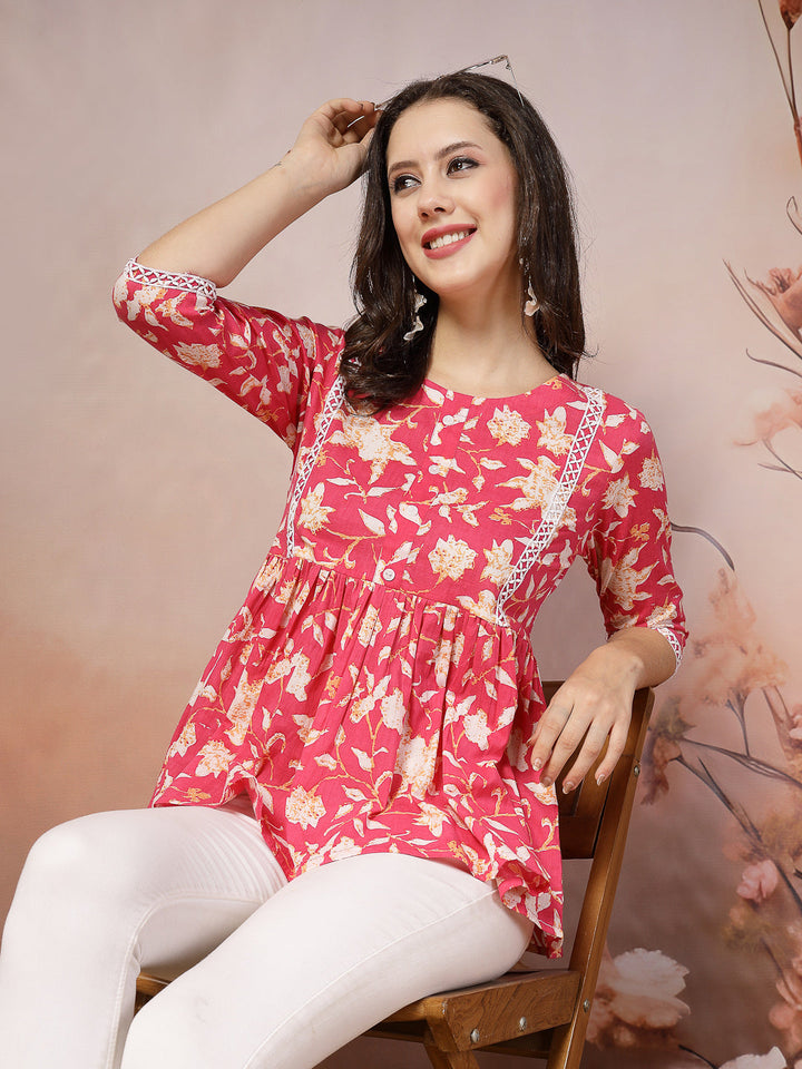 Floral Printed Cotton Peplum Top