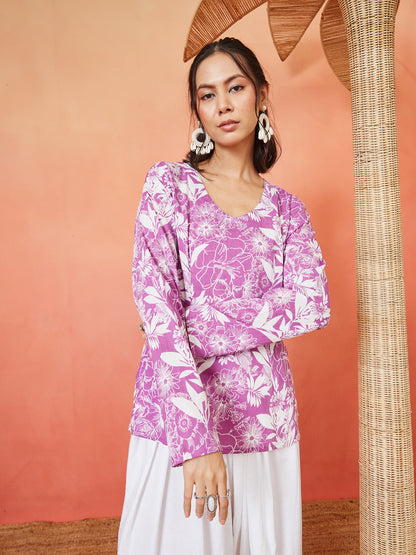Women's Floral Printed Cotton Straight Top