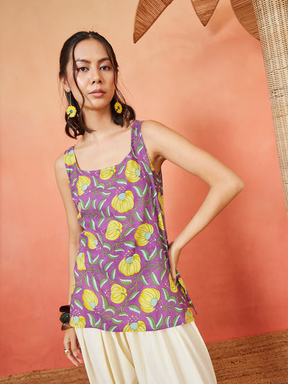 Women's Floral Printed Cotton Straight Top