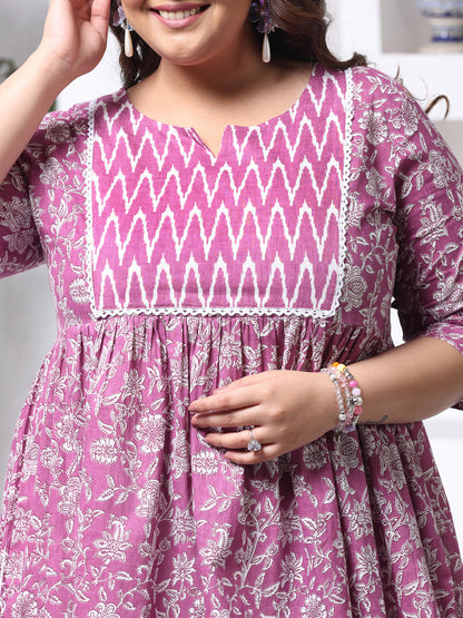 Plus Size Floral Printed Cotton Peplum Top (Pre-Order)