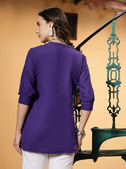 Purple Solid Cotton Flex Top
