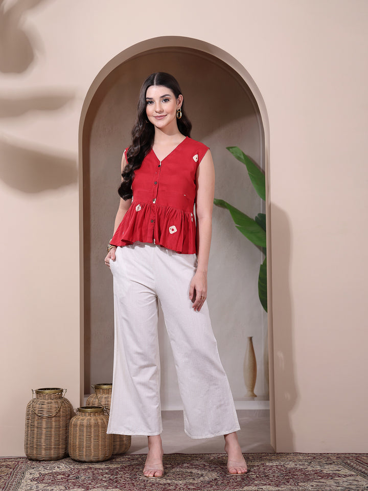 Bandhej Printed Rayon Peplum Top