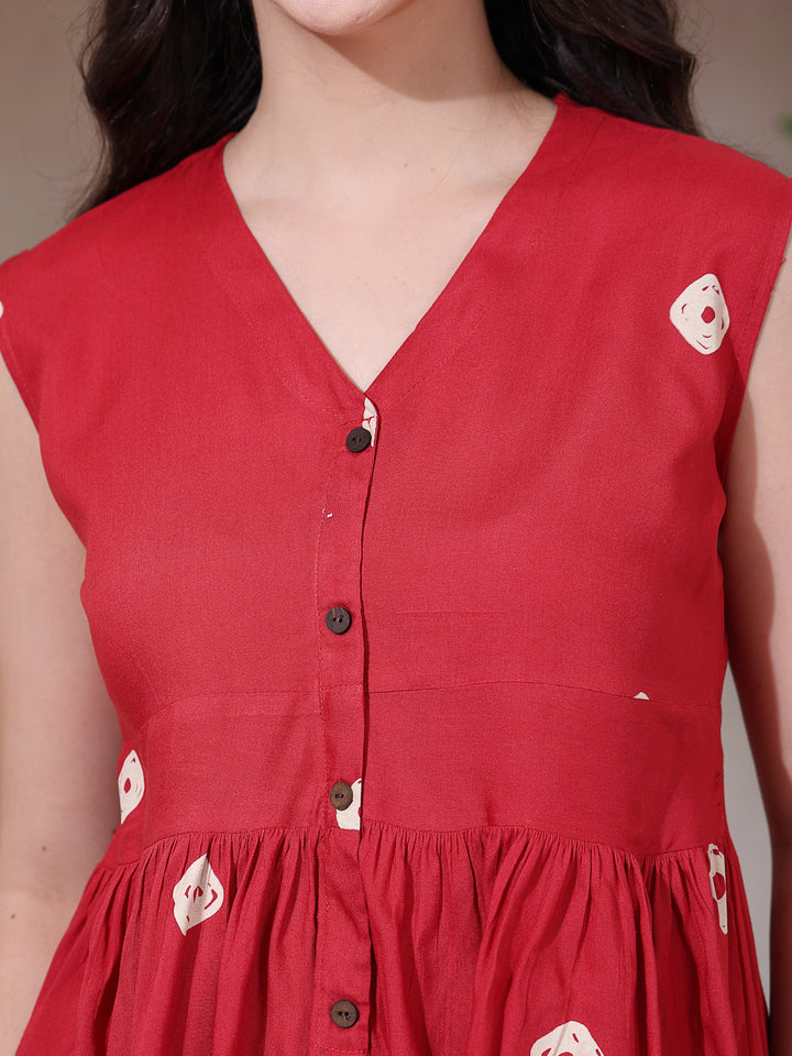 Bandhej Printed Rayon Peplum Top