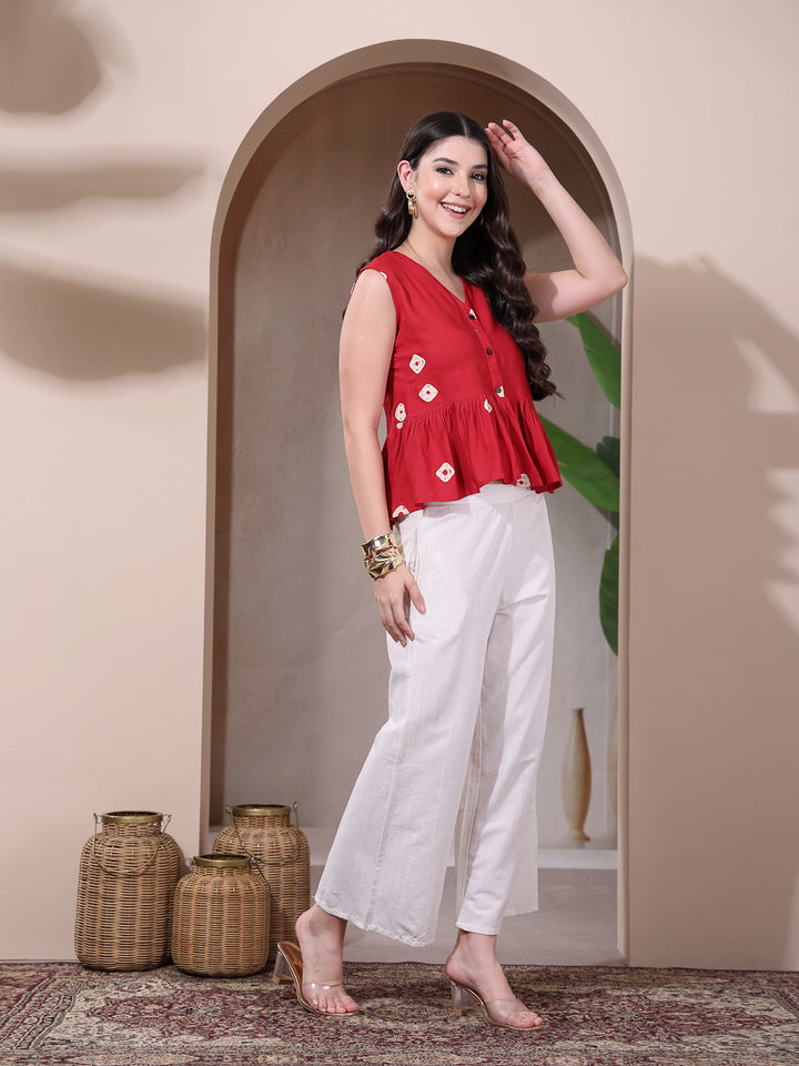 Bandhej Printed Rayon Peplum Top