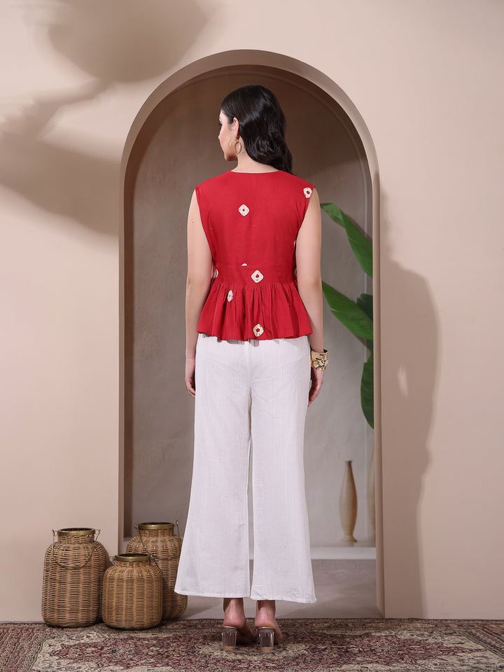 Bandhej Printed Rayon Peplum Top