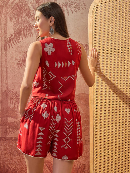 Geometric Printed Rayon Vest Top