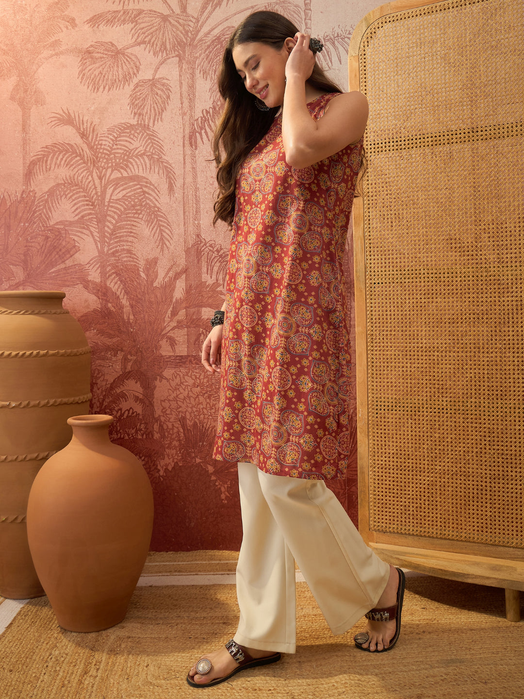 Ethnic Printed Cotton Straight Top