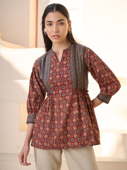 Rust Ajrakh Printed Cotton Top