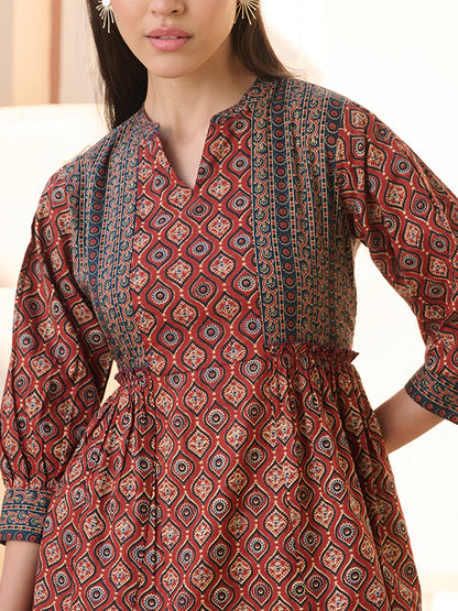 Rust Ajrakh Printed Cotton Top