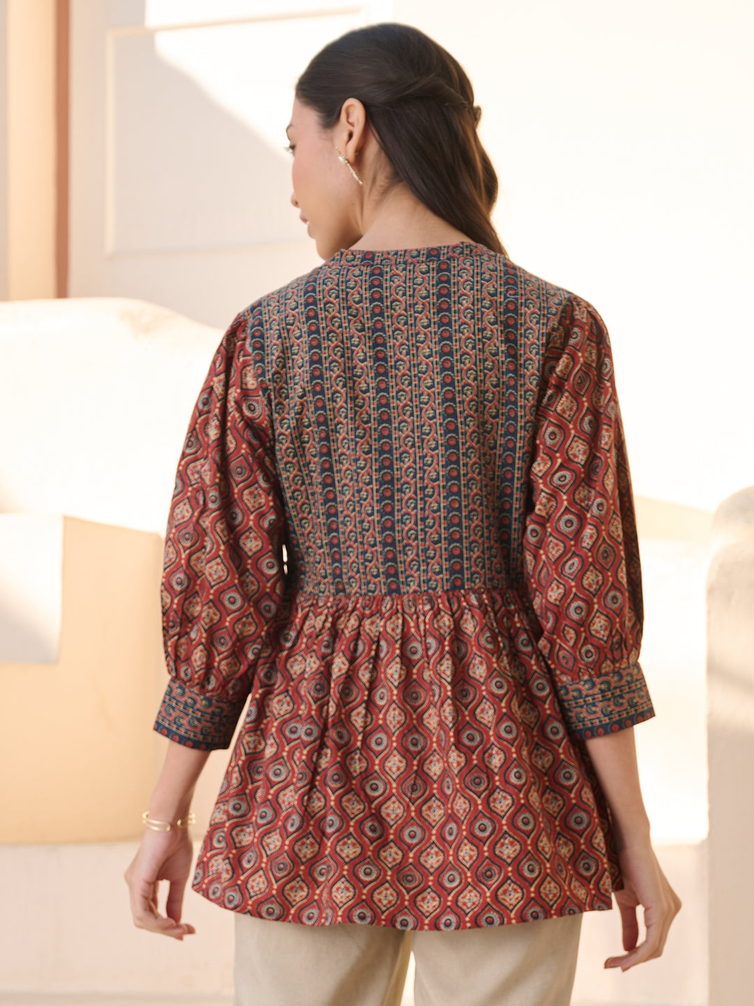Rust Ajrakh Printed Cotton Top (Pre-Order)