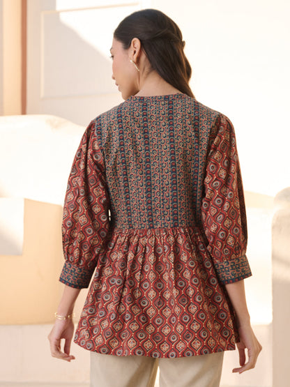 Rust Ajrakh Printed Cotton Top (Pre-Order)