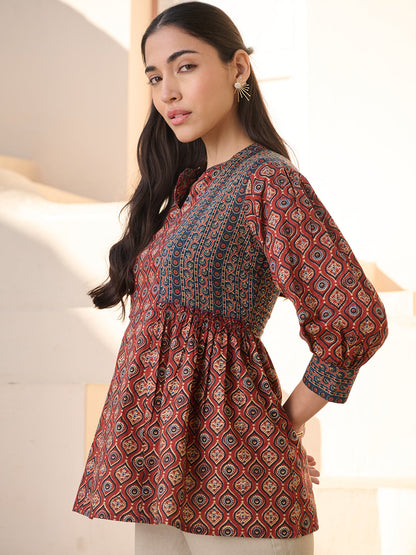 Rust Ajrakh Printed Cotton Top