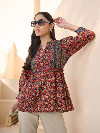 Rust Ajrakh Printed Cotton Top