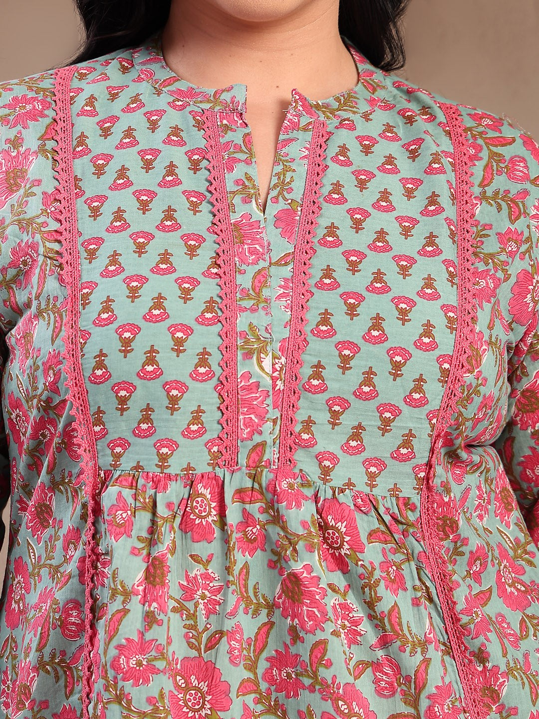 Plus Size Sky Blue Printed Cotton Top