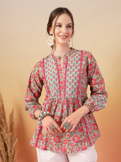 Sky Blue Printed Cotton Top