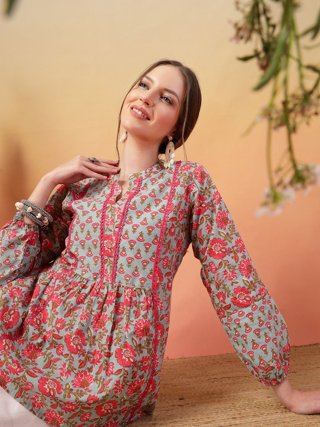 Sky Blue Printed Cotton Top