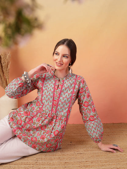 Sky Blue Printed Cotton Top (Pre-Order)
