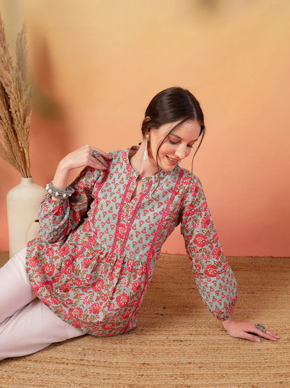 Sky Blue Printed Cotton Top (Pre-Order)