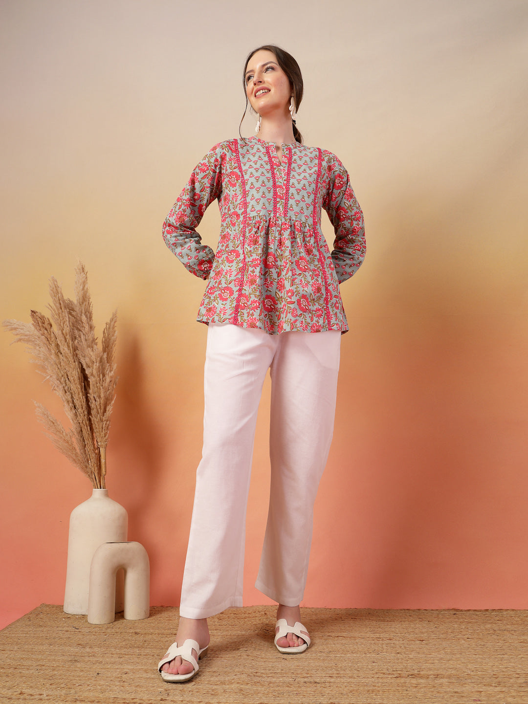 Sky Blue Printed Cotton Top