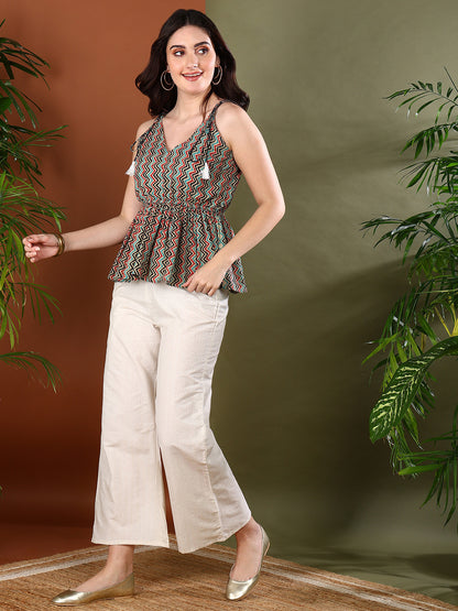 Multi Printed Cotton Short Peplum Top