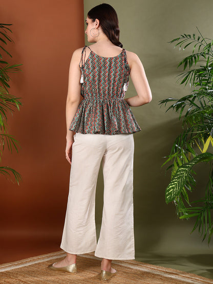 Multi Printed Cotton Short Peplum Top