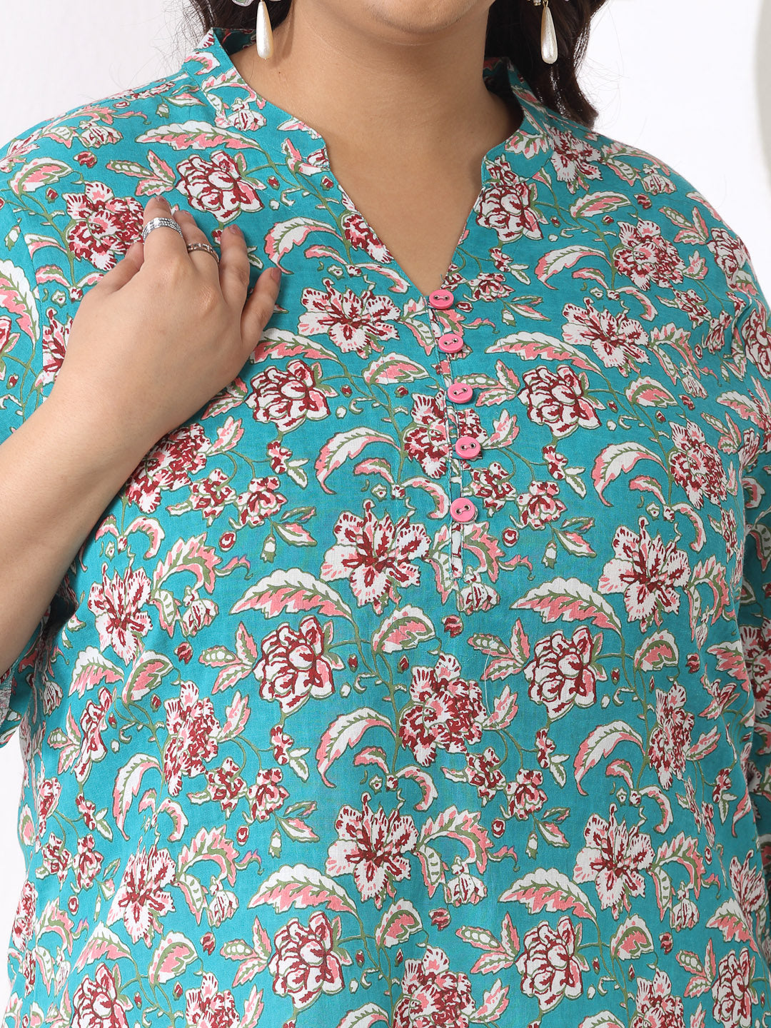 Plus Size Floral Printed Cotton Empire Top
