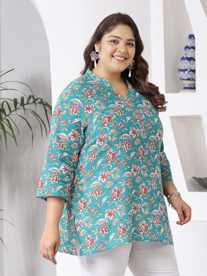 Plus Size Floral Printed Cotton Empire Top (Pre-Order)