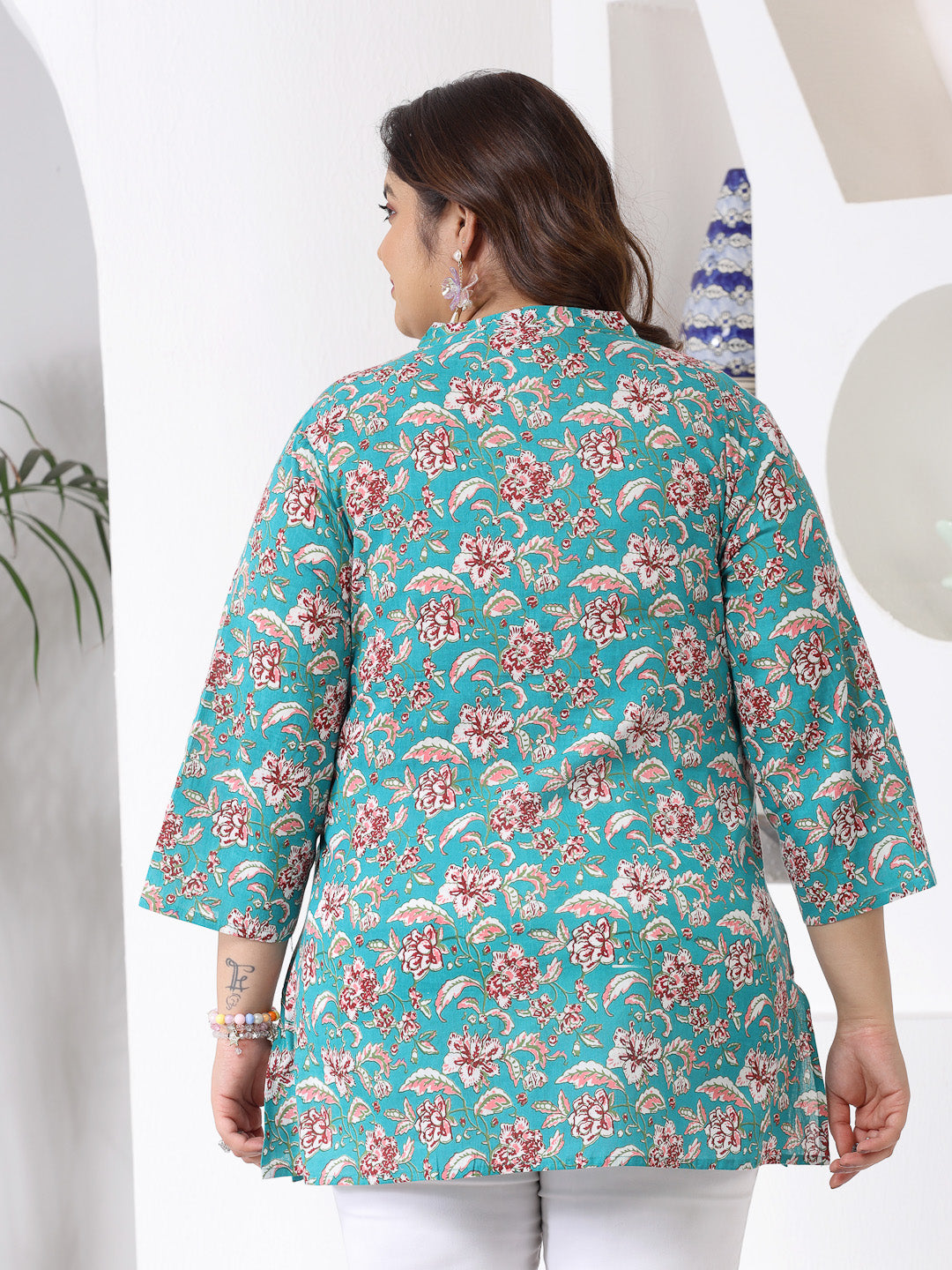 Plus Size Floral Printed Cotton Empire Top