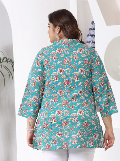 Plus Size Floral Printed Cotton Empire Top
