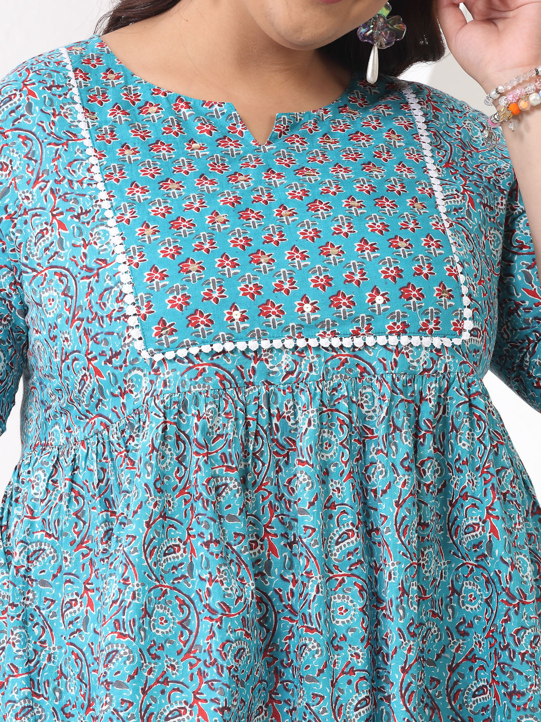 Plus Size Floral Printed Cotton Peplum Top