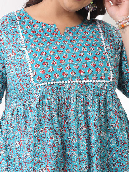 Plus Size Floral Printed Cotton Peplum Top